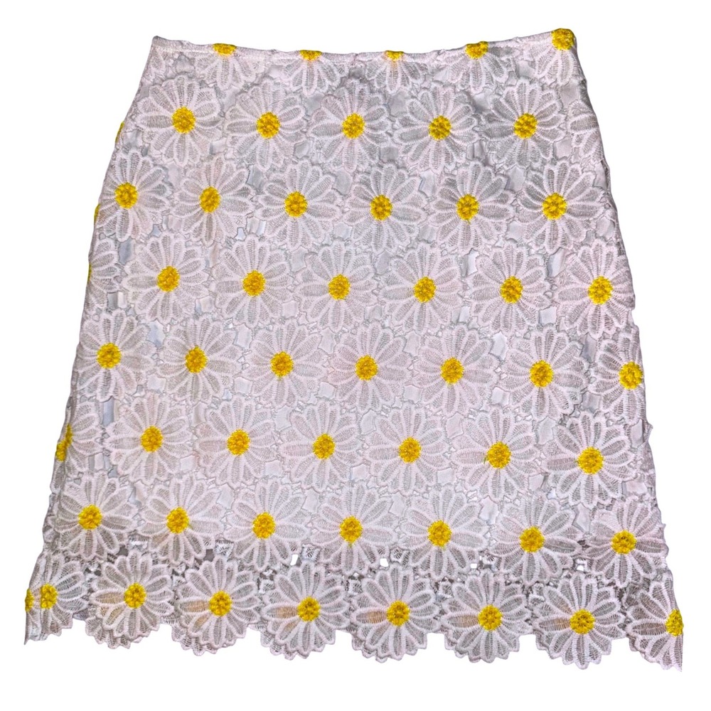 Miami Daisy Lace Mini Skirt White Yellow Floral Womens Size Medium